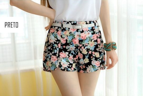 Short cintura alta floral print